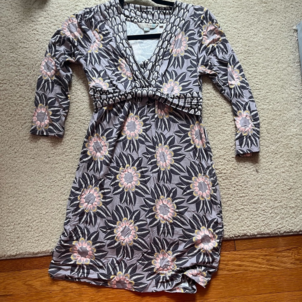 Boden Gray and Pink Floral Long Sleeve Dress